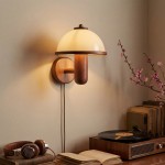 Zera Wood Mushroom White Milk Shade Plug In Sconce