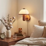 Zera Wood Mushroom White Milk Shade Plug In Sconce