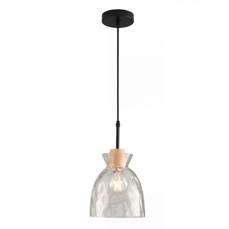 Kethor Mid Century Wood Hammered Glass Dome Pendant Light