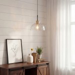 Kethor Mid Century Wood Hammered Glass Dome Pendant Light