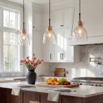 Kethor Mid Century Wood Hammered Glass Dome Pendant Light