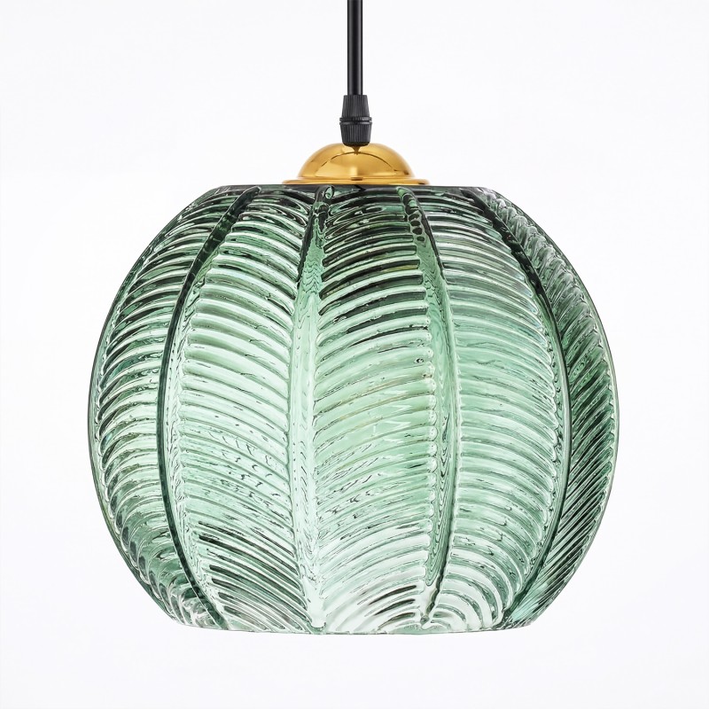 Yasmine Vintage Green Ribbed Glass Hanging Lamp