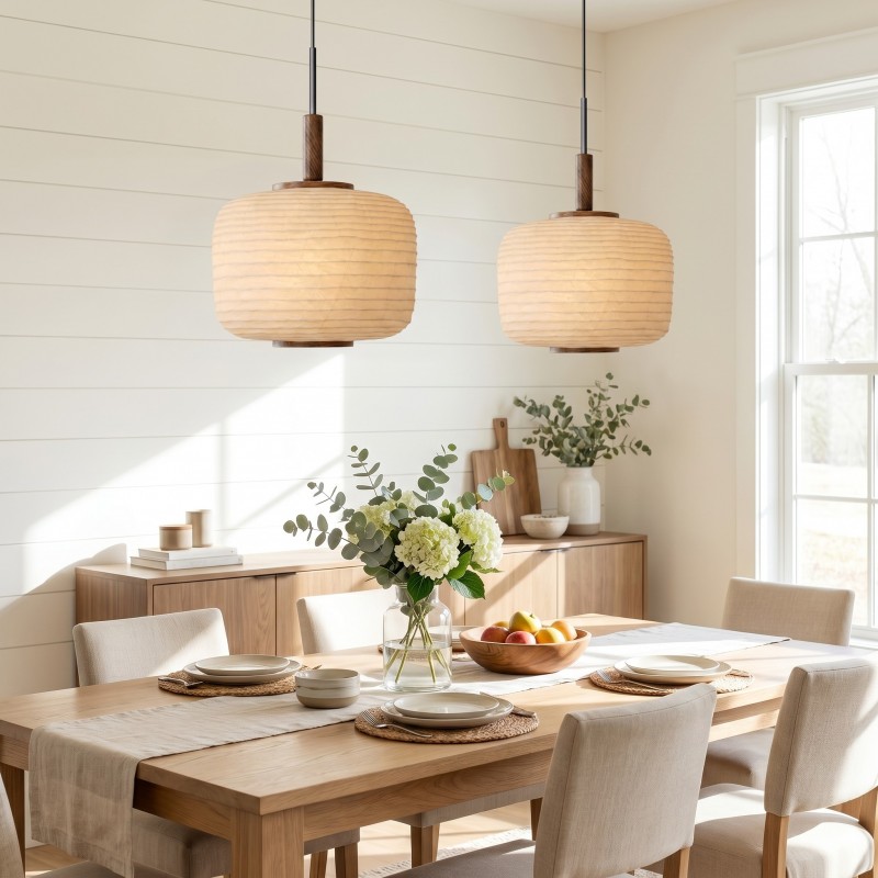 Drath Wabi Sabi Ribbed Paper Lantern Pendant Light