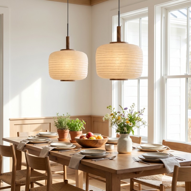 Drath Wabi Sabi Ribbed Paper Lantern Pendant Light