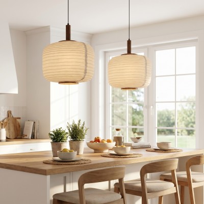 Drath Wabi Sabi Ribbed Paper Lantern Pendant Light