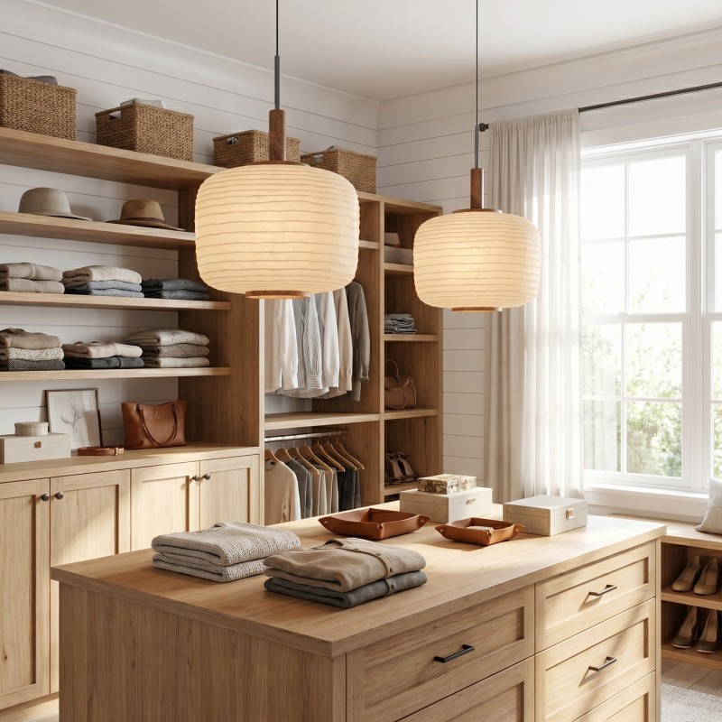 Drath Wabi Sabi Ribbed Paper Lantern Pendant Light