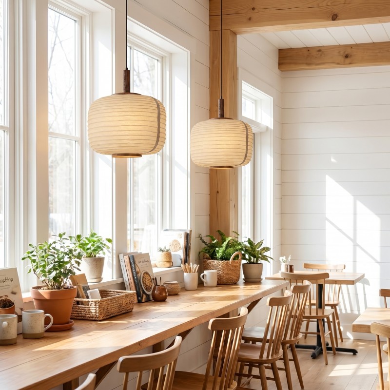 Drath Wabi Sabi Ribbed Paper Lantern Pendant Light