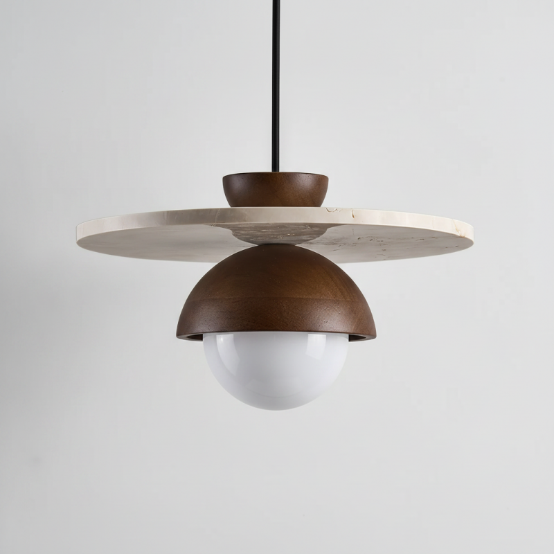 Dagan Wabi-Sabi Travertine Wood Globe Pendant Lamp