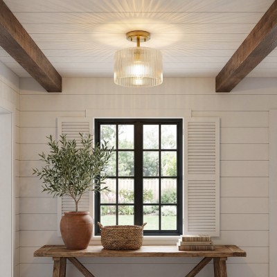 Finnda Farmhouse Ribbed Glass Semi Flush Ceiling