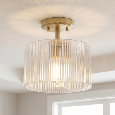 Finnda Farmhouse Ribbed Glass Semi Flush Ceiling