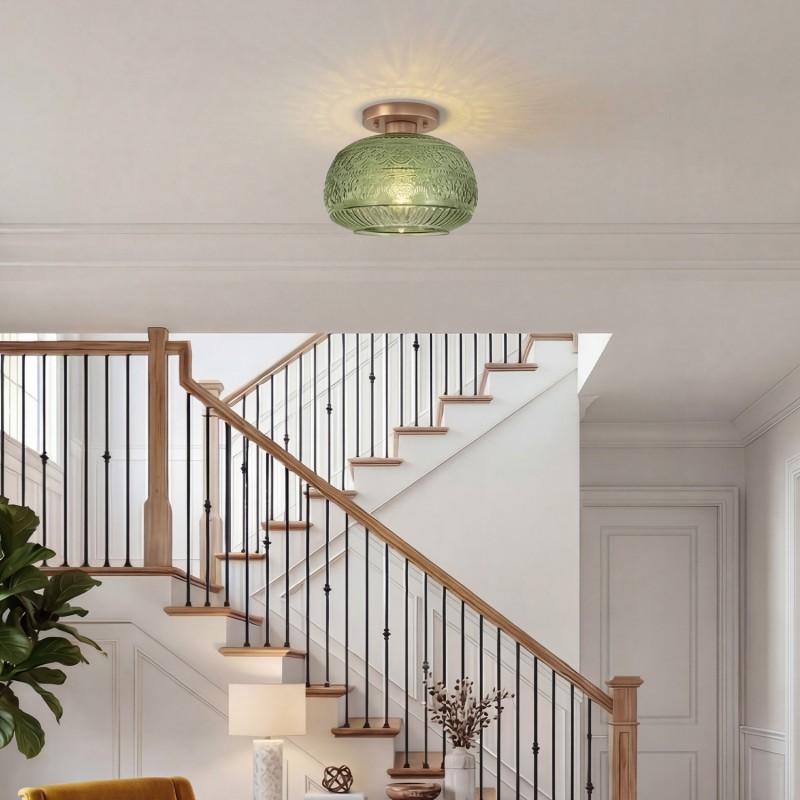 Ixionis Stained Engraved Pattern Glass Flush Mount Ceiling Light
