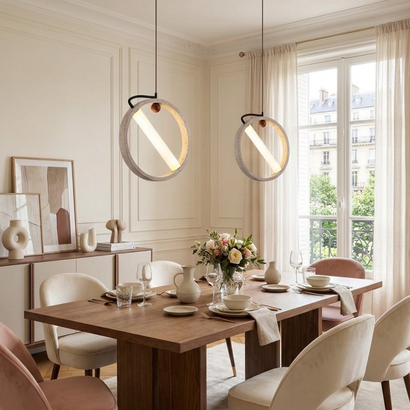Conlan Japanese Travertine Circular Pendant Light