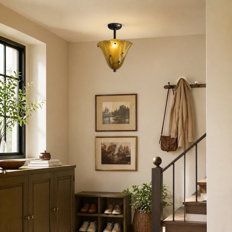 Catalina Contemporary Colored Glass Petal Fazzo Ceiling Light