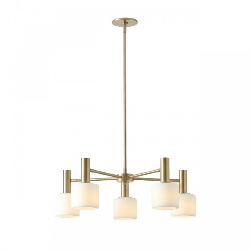 Aura Mid-Century Brass Porcelain Cylinder Chandelier