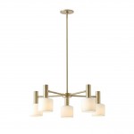 Aura Mid-Century Brass Porcelain Cylinder Chandelier