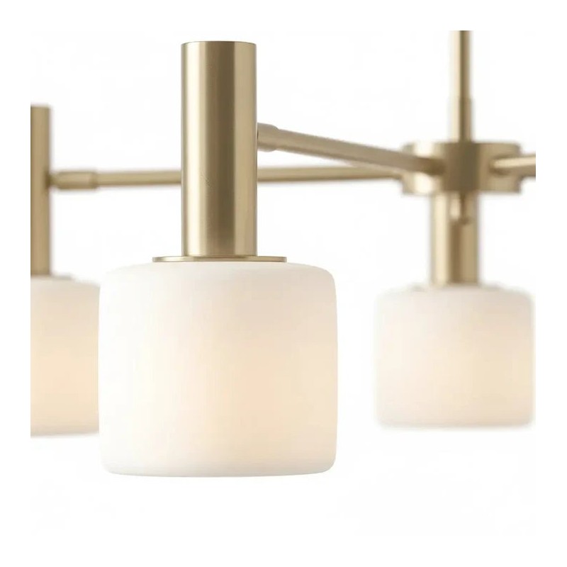 Aura Mid-Century Brass Porcelain Cylinder Chandelier
