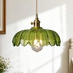 Yasmine Vintage Green Ribbed Glass Hanging Lamp