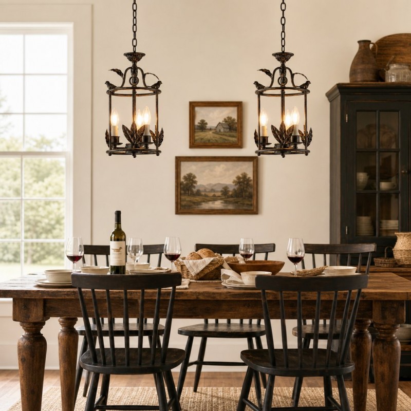 Bailee Vintage Decorative Leaf 3-Light Metal Lantern Pendant Light