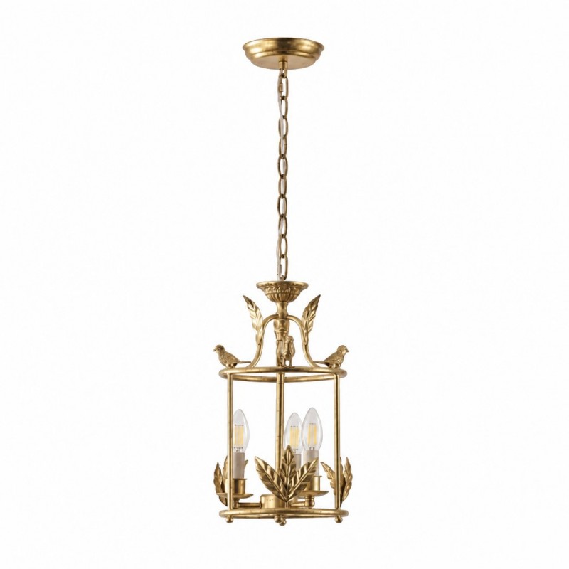 Bailee Vintage Decorative Leaf 3-Light Metal Lantern Pendant Light