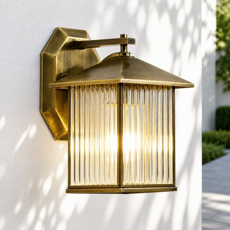 Reid Farmhouse Outdoor Brass Lantern Patio Wall Light