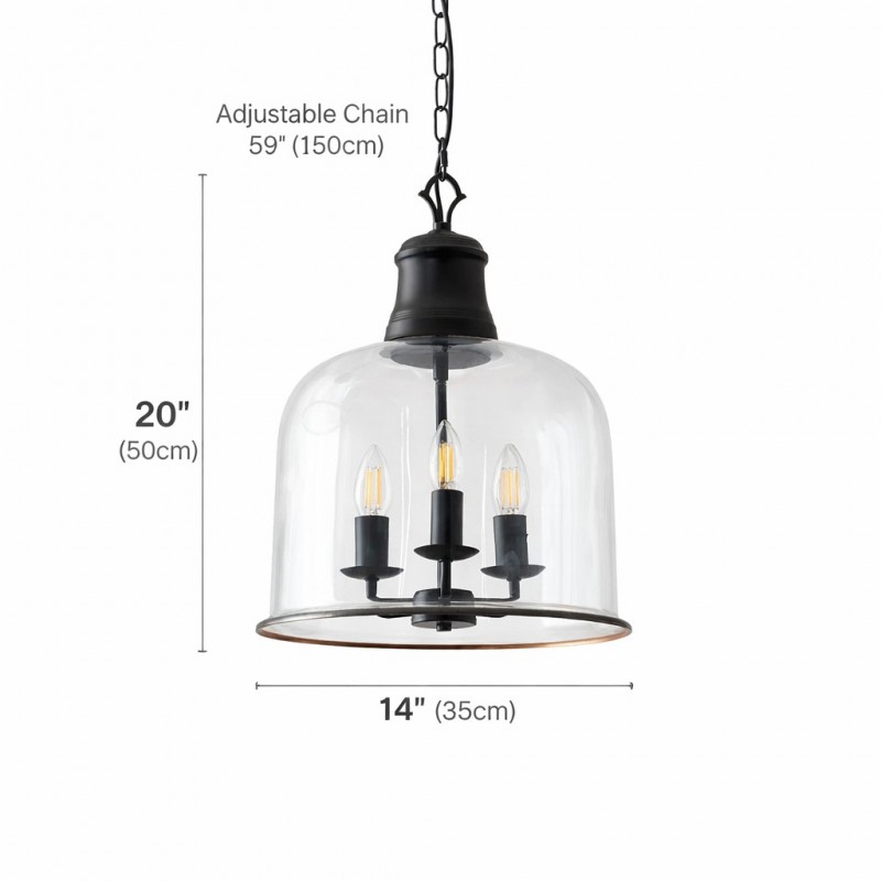 Sander Farmhouse Vintage Bell Clear Glass Pendant Light
