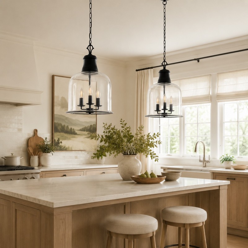 Sander Farmhouse Vintage Bell Clear Glass Pendant Light