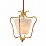 Spencer Vintage French Art Deco Brass Lantern Shell Pendant Light