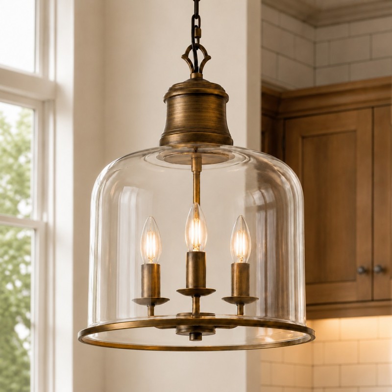 Sander Farmhouse Vintage Bell Clear Glass Pendant Light