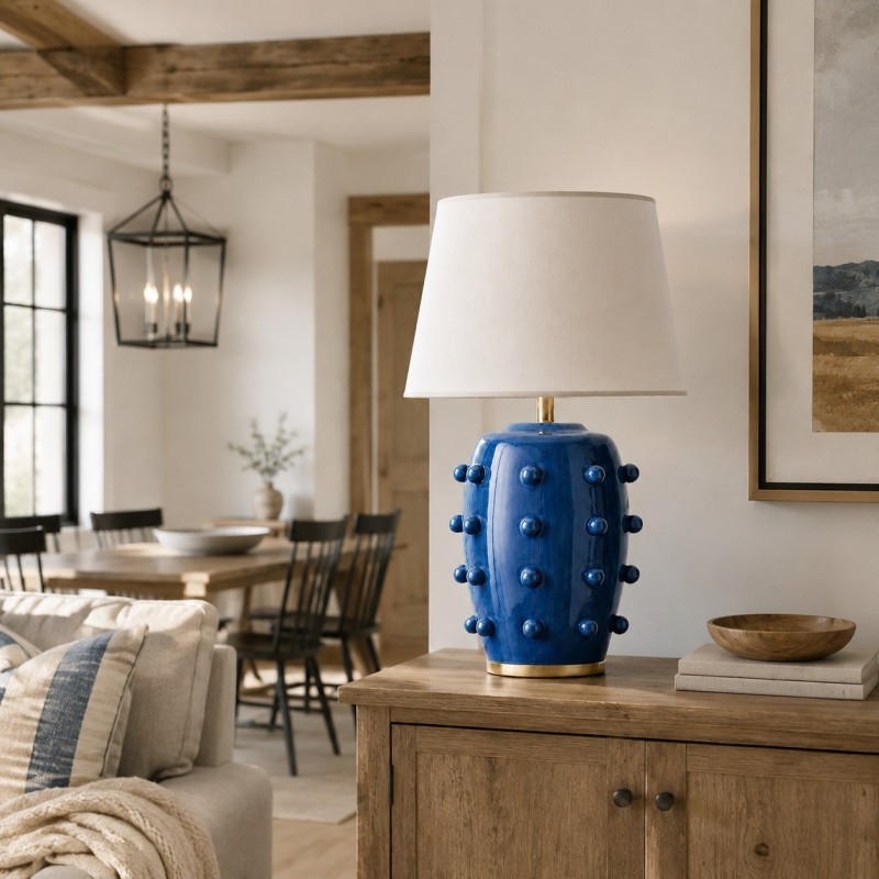 Adrian Modern Farmhouse Ceramic Linen Textured Ball Table Light