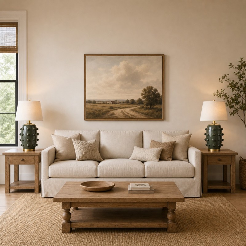 Adrian Modern Farmhouse Ceramic Linen Textured Ball Table Light
