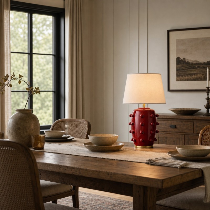 Adrian Modern Farmhouse Ceramic Linen Textured Ball Table Light