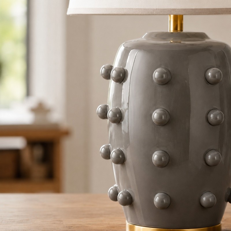 Adrian Modern Farmhouse Ceramic Linen Textured Ball Table Light