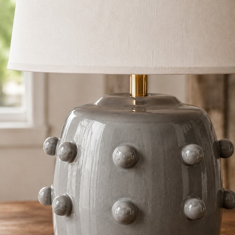 Adrian Modern Farmhouse Ceramic Linen Textured Ball Table Light
