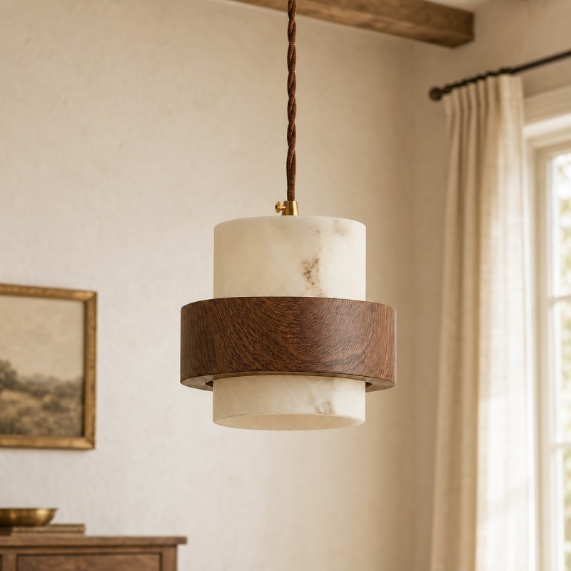 Sienna Wabi Sabi Wood and Alabaster Layered Pendant Light