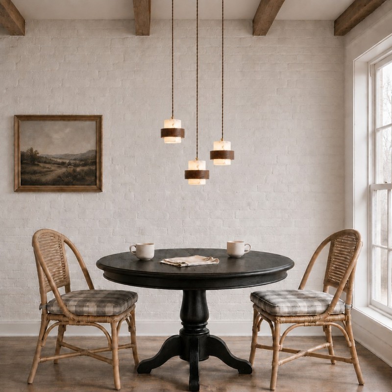 Sienna Wabi Sabi Wood and Alabaster Layered Pendant Light