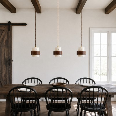 Sienna Wabi Sabi Wood and Alabaster Layered Pendant Light