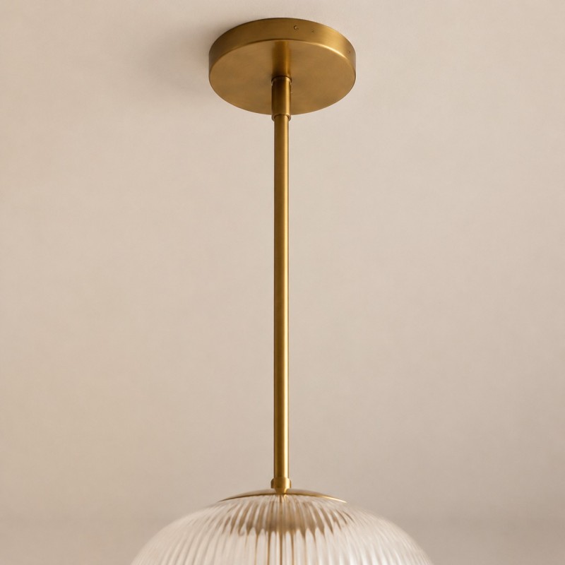 Alain Farmhouse Cooper Ribbed Glass Pendant Light