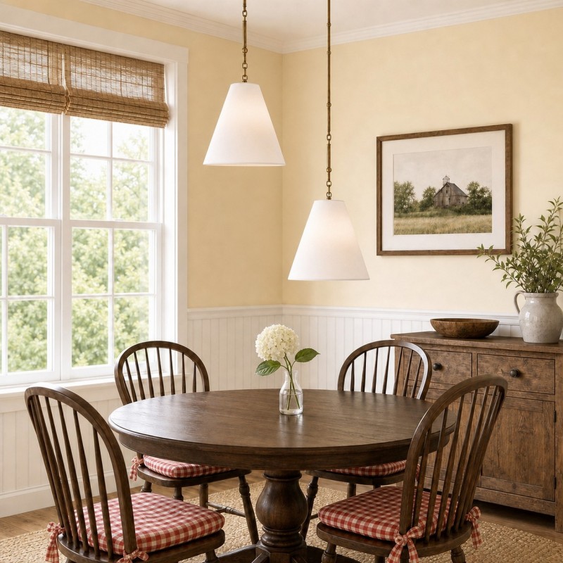 Felix Antique Brass-Finish White Fabric Cone Pendant Light