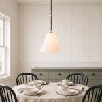 Felix Antique Brass-Finish White Fabric Cone Pendant Light