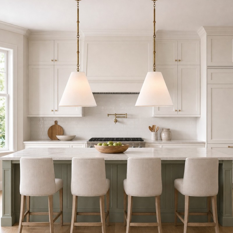 Felix Antique Brass-Finish White Fabric Cone Pendant Light