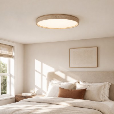 Veyran Minimalist Travertine Round LED Flush Mount Ceiling Light