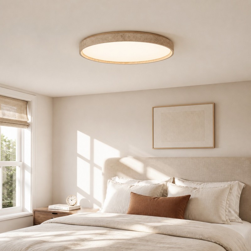 Veyran Minimalist Travertine Round LED Flush Mount Ceiling Light