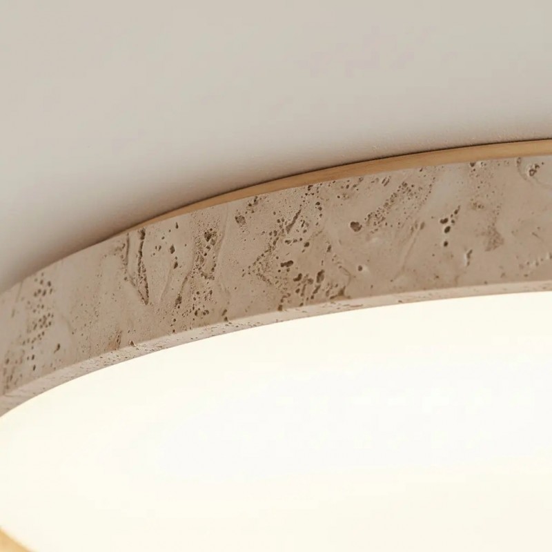 Veyran Minimalist Travertine Round LED Flush Mount Ceiling Light