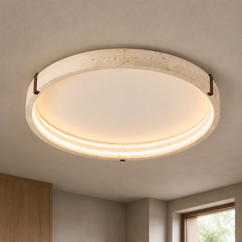 Anouk Modern Round Travertine LED Flush Mount Ceiling Light