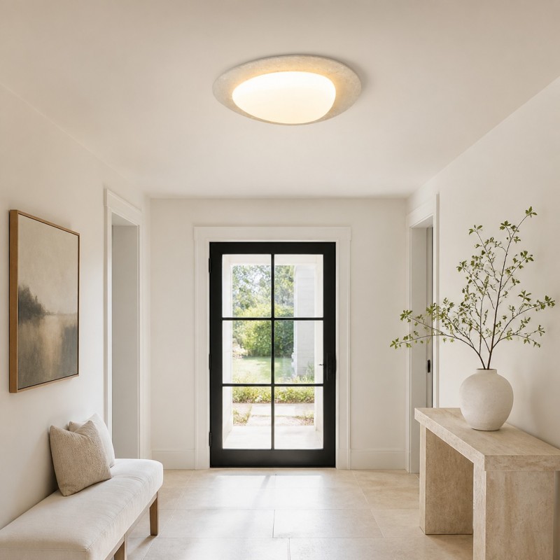 Odette Pebble-Shaped Travertine LED Flush Mount Ceiling Light