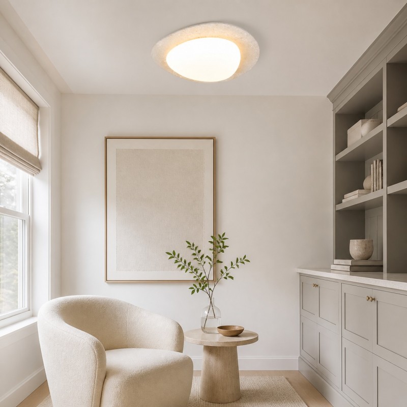 Odette Pebble-Shaped Travertine LED Flush Mount Ceiling Light