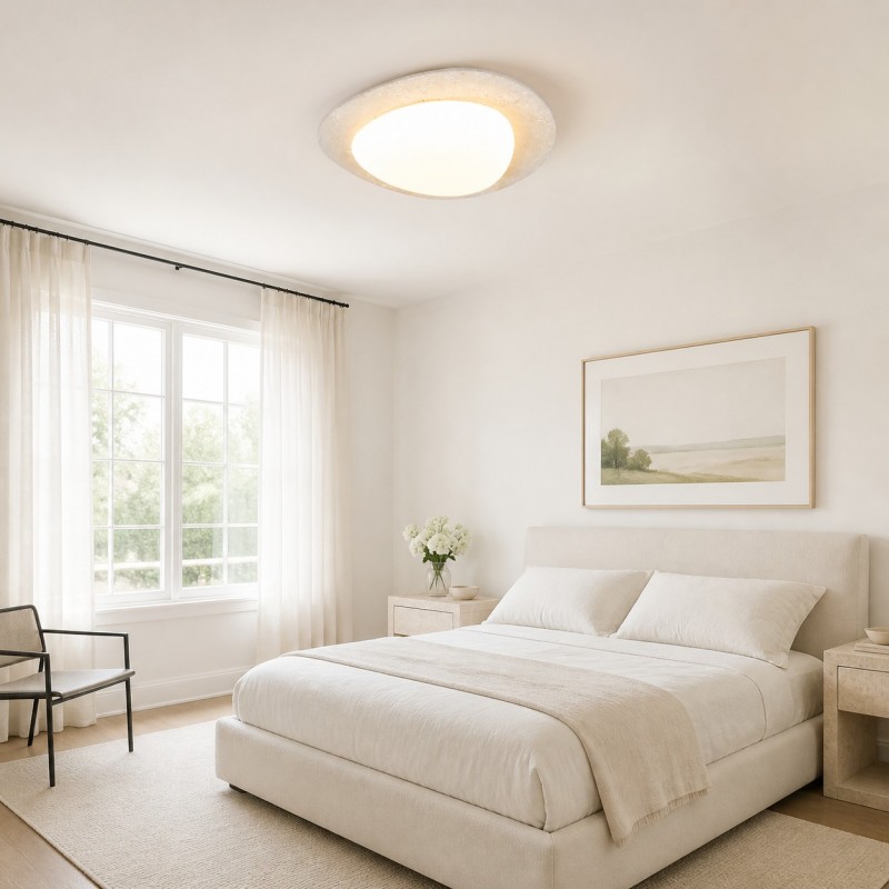 Odette Pebble-Shaped Travertine LED Flush Mount Ceiling Light