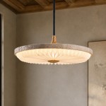 Calista Contemporary Travertine Metal Mesh Drum Pendant Light