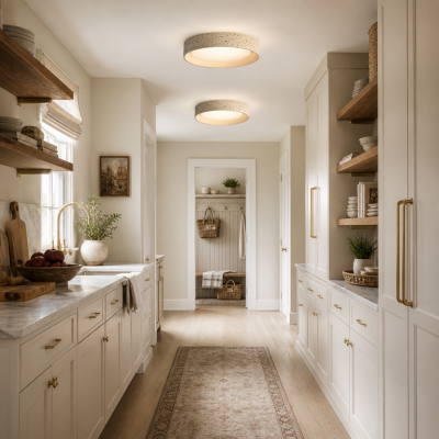 Ansel Wabi Sabi LED Travertine Round Flush Mount Ceiling Light
