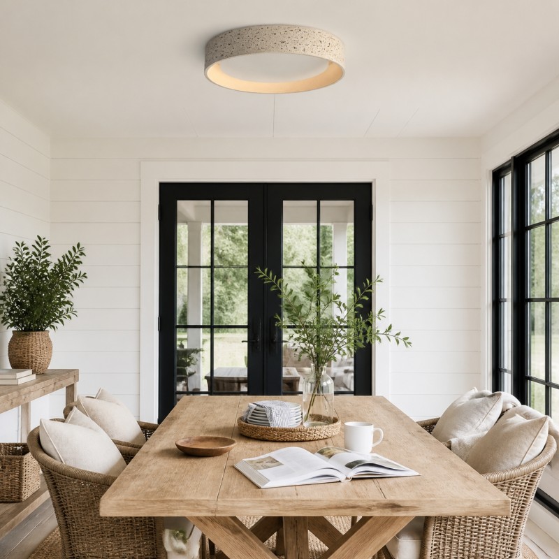 Ansel Wabi Sabi LED Travertine Round Flush Mount Ceiling Light